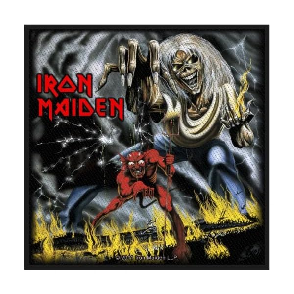 Halle 15 Clothes - Écusson pour votre veste – Band Iron Maiden – Number of the Beast, Noir/bleu/rouge., Maße: 10x10