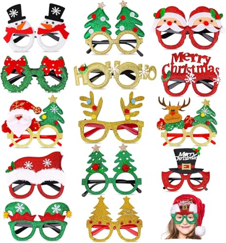 KAHEIGN 14Paare Weihnachten Brillen Rahmen 3D Weihnachtskostüm Brillen Weihnachten Party Requisiten Brille für Fotografie (Einheitsgröße)