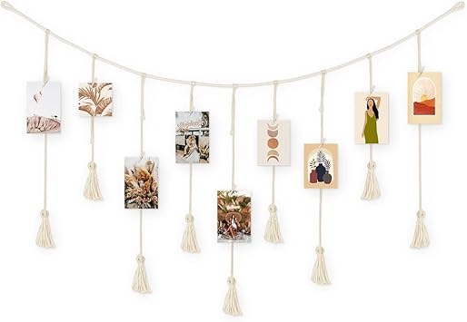 Cadre Photo Mural Bohème Avec Corde Et Eucalyptus - 20 Pinces En Bois - Décoration DIY Pour Chambre, Salon - 110x80cm