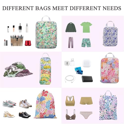 6 Pcs Compression Packing Cubes Waterproof Suitcase Travel Bag Luggage Backpack Organizer Travel Cubes for Packing-Small Floral Print by ysnifeiw - Used condition - Image 5