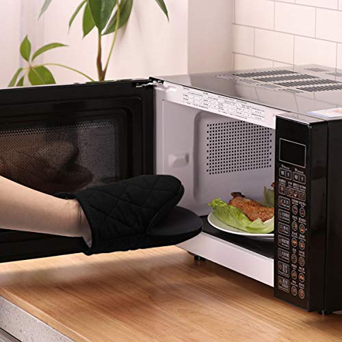 Neoprene Mini Oven Mitts, 2 Pack Heat Resistant Gloves Potholder To Protect Hands With Non-Slip Grip Surfaces And Hanging Loop For Handling Hot Pot Cookware/Bakeware (Black, Mini) #TOP4