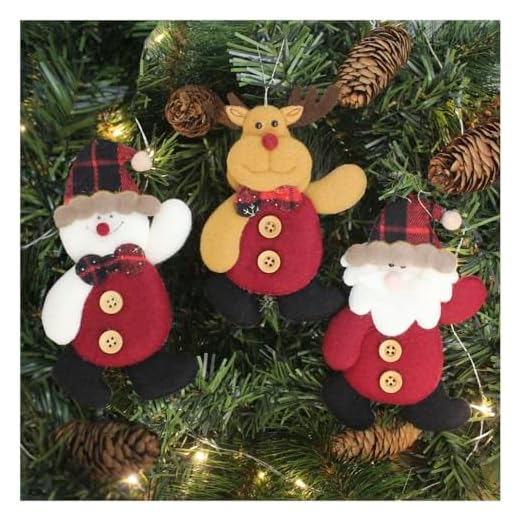 Kit 3 Enfeites Árvore De Natal Pendente Boneco De Neve Papai Noel Rena