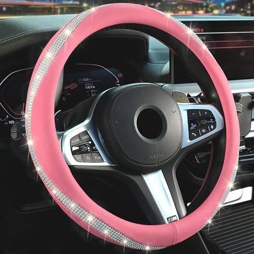 Bling Steering Wheel Cover for Women， 14.5-15 Inch Car Steering Wheel Cover with Bling Crystal Rhinestone,Delicate and Anti-Slip Sparkly Sedan Steering Wheel Cover for Women and Girl