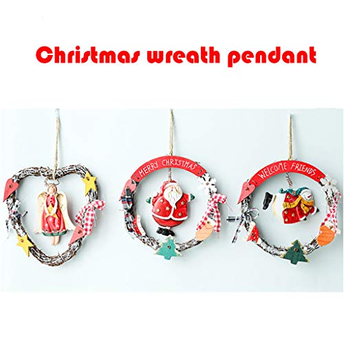 Fine Christmas Wreath for Front Door, Merry Christmas Wreath with Reindeer Snowman Santa Claus Wreaths for Home Kitchen Wall Window Hall Decor (C)