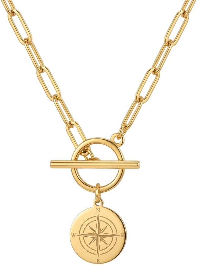 Sylvera Compass Toggle Paperclip Chain Necklace, North Star Compass Pendant, Travel Wanderlust Jewelry, Finding True North Necklace, Christmas Gift