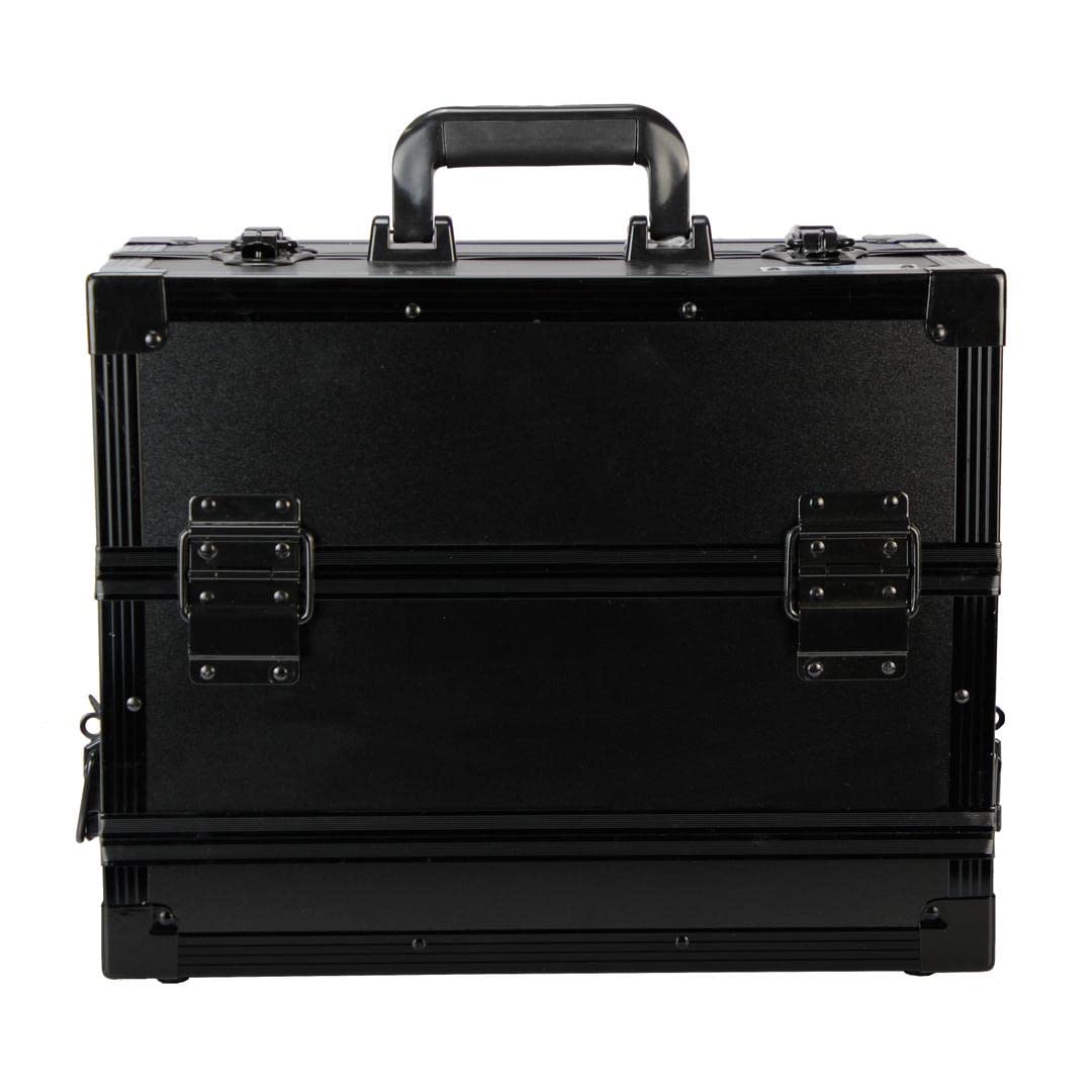 Adson Large Makeup Case Vanity Case Professional Cosmetic Case Girls Makeup Box Beauty Hairdresser Train Case 4 Trays Lockable Lock with Keys Shoulder Strap,Black