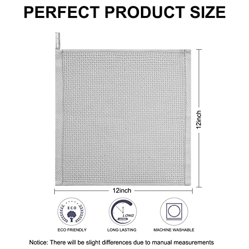 Joybest Cotton Kitchen Dish Cloths, 8-Pack Waffle Weave Ultra Soft Absorbent Dish Towels Washcloths Quick Drying Dish Rags, 12X12 Inches, Light Gray #TOP2