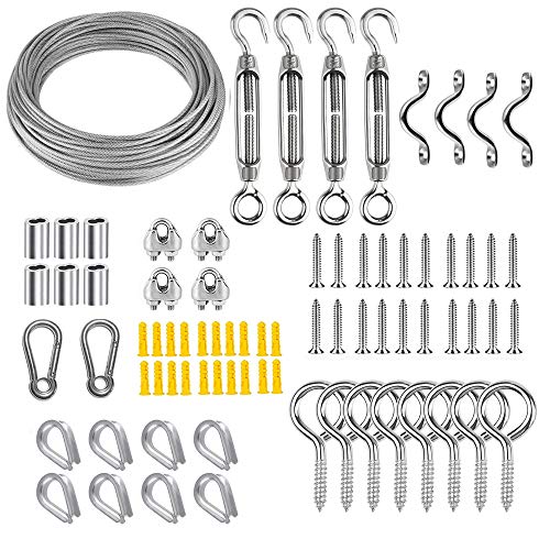 GOMETY Kit Fune In Acciaio Inox 304, 30m X 2mm, Con Tenditori, Ganci E Occhielli, Per Stendibiancheria, Piante Rampicanti, Tende