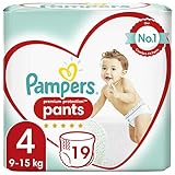 Pampers Baby Windeln Pants Größe 4 (9-15kg) Premium Protection, 19 Höschenwindeln, Tragepack, Weichster Komfort Und Einfaches Anziehen