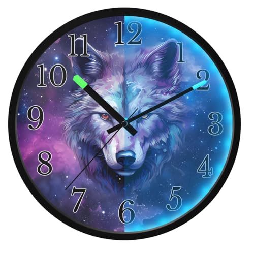 ALAZA Wolf Glaxy Wolves Wall Clock Glow in The Dark Wall