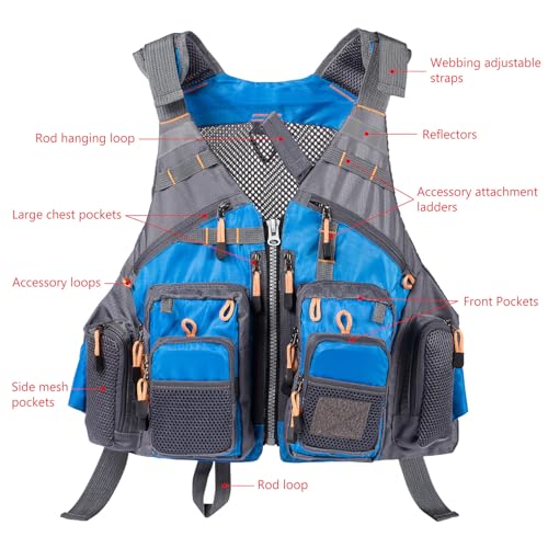 Image of BASSDASH Strap Fishing Vest Adjustable for Men and Women, for Fly Bass Fishing and Outdoor Activities