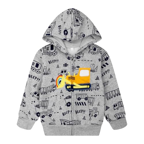 Image of Boys Toddler Zip Up Hoodie Kids Fall Winter Jacket Cute Sweatshirt With Hood 2-7 Years Old