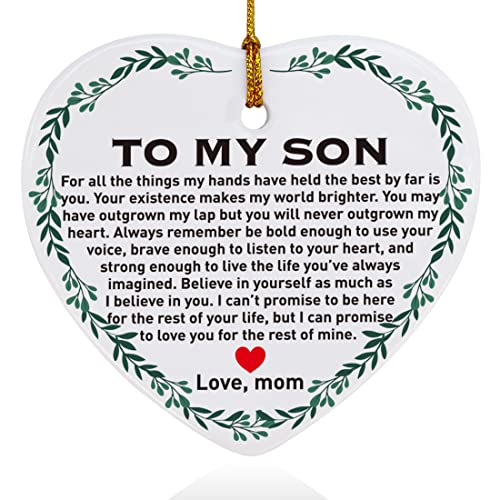 Image of Son Christmas Ornament Gifts, Son Gifts from Mom Mother, Holiday Decor Christmas Tree Ornaments Keepsake Sign, We Love Your Existence Makes My World