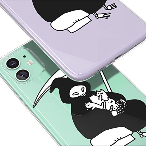 Mertak Clear Case Compatible With Iphone 14 13 Pro Max 12 Mini 11 Se Xr Xs 8 Plus 7 6S Grim Reaper Flexible Tpu Protective Lightweight Cats Design Girls Scythe Cover Death Slim Silicone Funny Women #TOP1