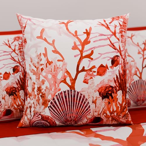 PETTI Artigiani Italiani - Coppia di Federe Cuscino 50x50 cm in Microfibra, Cuscini Arredo Camera da Letto, Divano, Salotto, Set 2 Fodere Copricuscino, Federa Corallo Rosso, 100% Made in Italy - Immagine 1