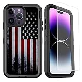 OTTARTAKS Coque compatible avec iPhone 14 Pro Max avec protecteur d'écran, motif drapeau américain ancien pour iPhone 14 Pro Max, coque de protection résistante aux chocs pour iPhone 14 Pro Max de