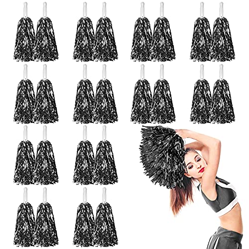 DILIBRA 24 Pcs Metallic Cheerleading Pom Poms, Cheerleaders Cheer Pom Poms with Baton Handle, Cheering Squad Hand Flower for Adults Kids Team Spirit Sports Game Dancing Party