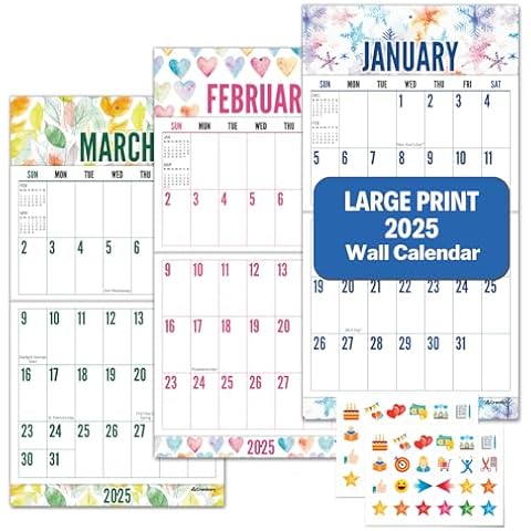 CRANBURY Large Print Wall Calendar 2025 (Seasons),12x23" Open, Colorful Monthly Designs, Big Numbers, Big Grid, Low Vision Calendar Cover