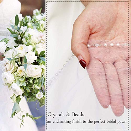 Aukmla Beaded Edge Wedding Veil Fingertip Crystal And Pearl Edge Veil Bridal Veil With Metal Comb Hand Made #TOP3