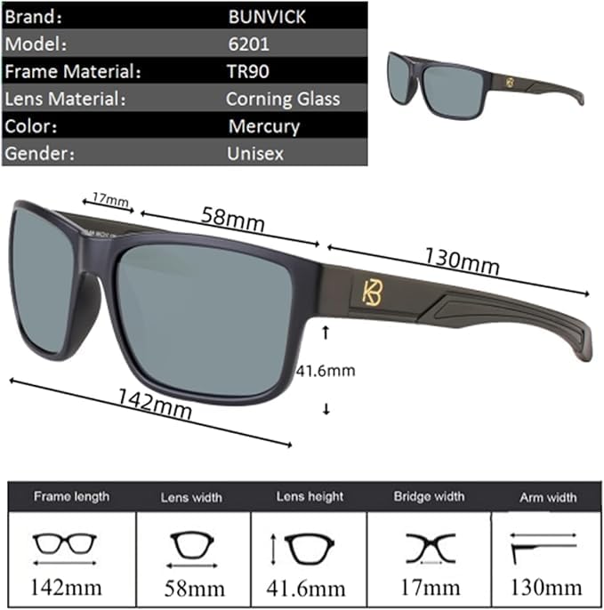 Image of Polarized HD Genuine Glass Sunglasses for Men and Women, Italian Design, Anti-Glare,UV400,Corning True Glass Lenses