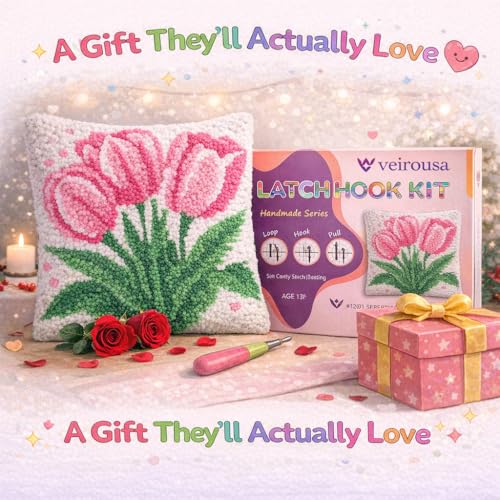 Image of veirousa Latch Hook Kits for Adults, DIY Baseball Pillow & Rug Craft Kit for Beginners, Sport-Themed Handmade Yarn Art, Relaxing Home Sofa Decor Gift 17x17 Inch