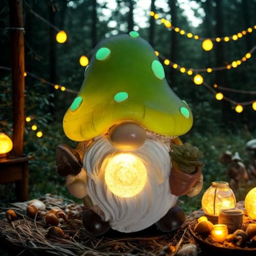 ENZIBETY Solar Mushroom Gnomes Garden Statues Outdoor Decor with Night