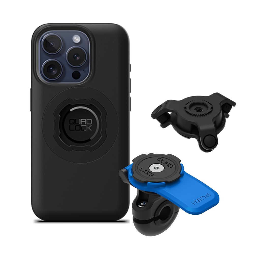 Quad Lock Lusterko Motocyklowe Uchwyt Telefonu z Amortyzatorem Drgań i iPhone 15 Pro MAG Etui
