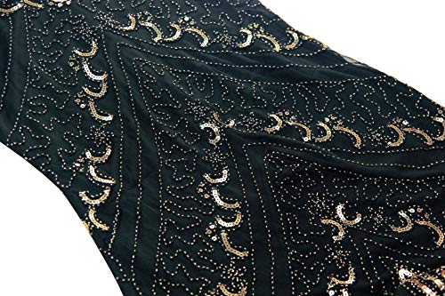 Image of Women Evening Maxi Long Dress 1920s Sequin Mermaid Hem Wedding Prom Gown Costume w / 20s Gatsby Accessories Set