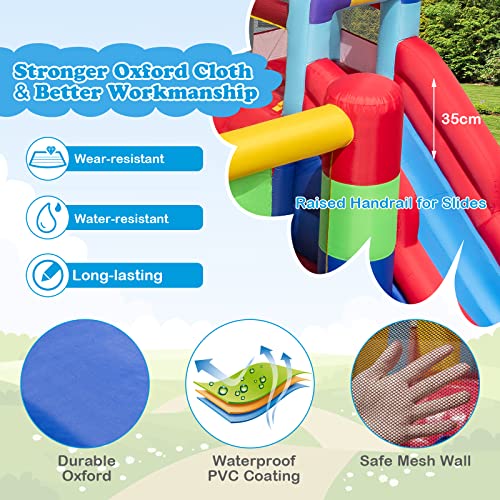 COSTWAY Inflatable Bouncy Castle, Bounce House with 2 Slides, Climbing Wall, Ocean Balls and Carrying Bag, Blow up Jumper for Kids 3-10 Years Old, 480 x 325 x 210cm - Image 6