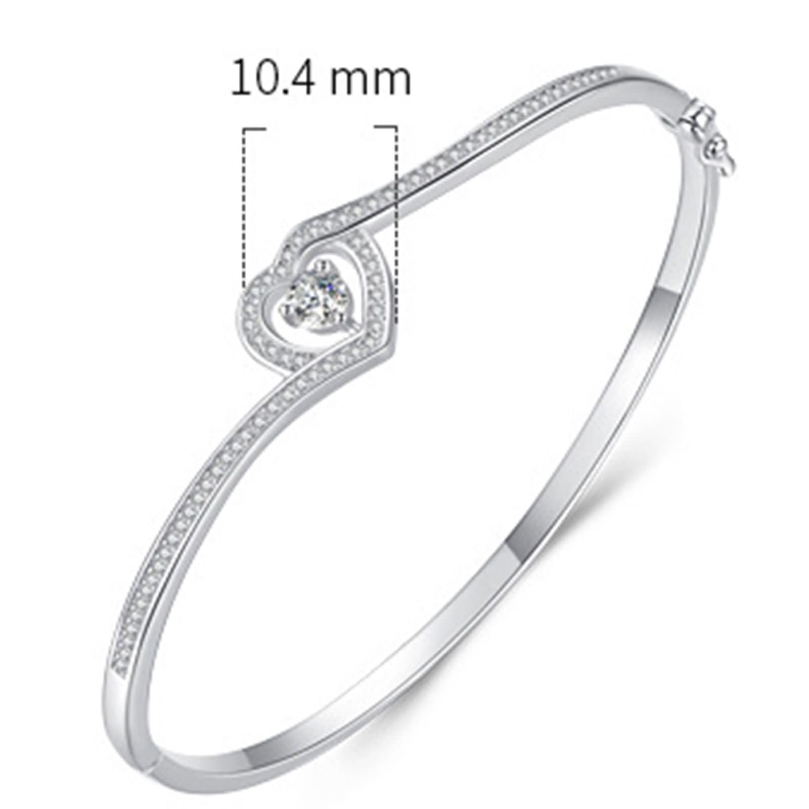 Brazaletes de Mujer Oro Blanco 9 K / 14 K / 18 K, Corazón Hueco con Moissanita, Cadena 16 CM, Pulseras Cadena Plata Mujer