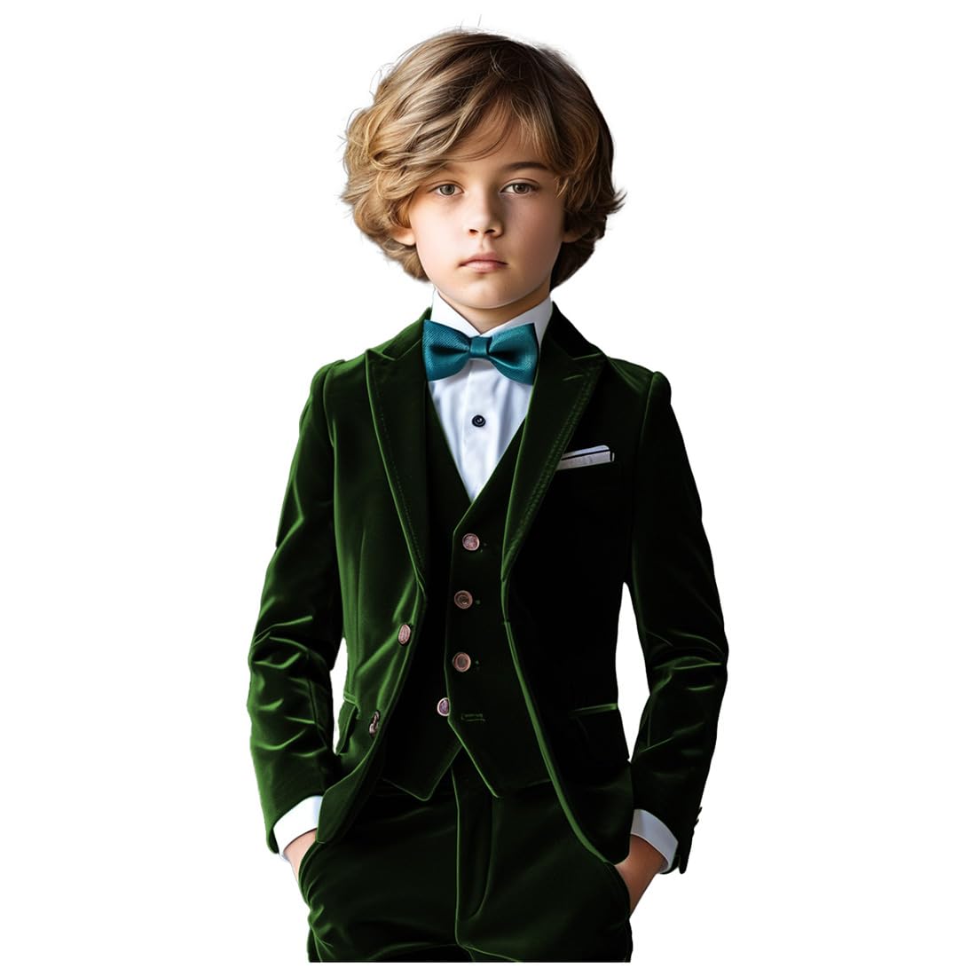 Jungen 3 Stück Samt Grün Jungen Anzug Grün Jungen Anzug Smoking Anzug für Jungen Junge Outfit Kommunion Anzug Hochzeit