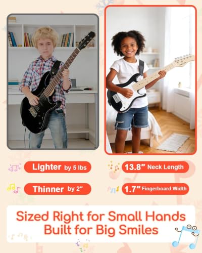 Image of UST-70 Kids Electric Guitar Beginner Kit with Amp, Ideal First Guitar for Starter, Lightweight 30 Inch Guitar for Boys and Girls, Fun Music Gift for Learning, Practice and Play at Home, Black