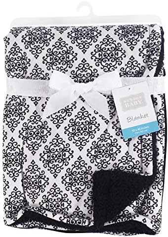Hudson Baby Unisex Baby Plush Mink and Sherpa Blanket, Classic Damask, One Size (Pack of 2)