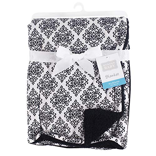 Hudson Baby Unisex Baby Plush Mink and Sherpa Blanket, Classic Damask, One Size (Pack of 2)