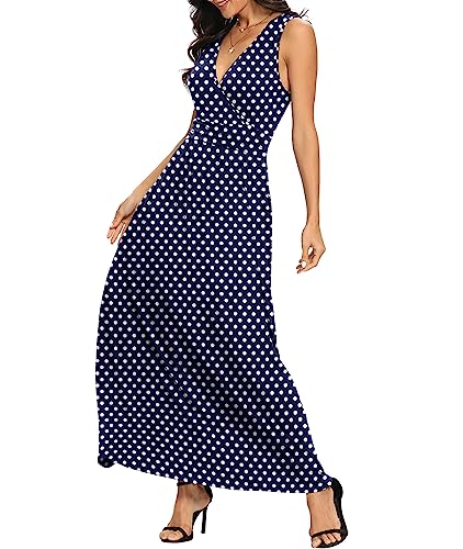 Image of LILBETTER Women Sleeveless Deep V Neck Loose Plain Long Maxi Casual Dress