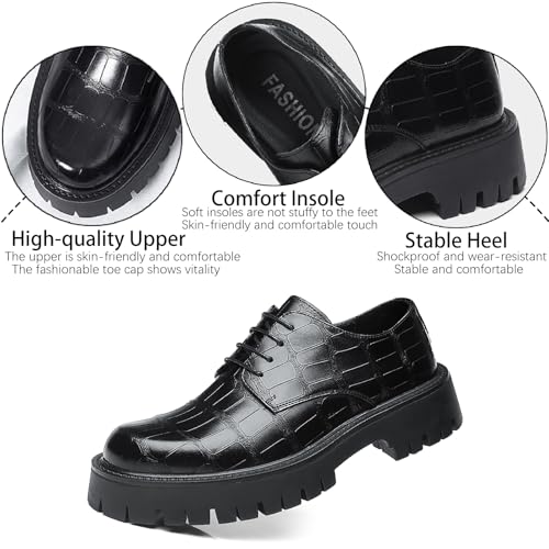 Men's Printed Leather Platform Oxford Dress Shoes Classic Lace Up Anti-Slip Lug Sole Block Heel Formal Oxfords for Wedding Office Business3