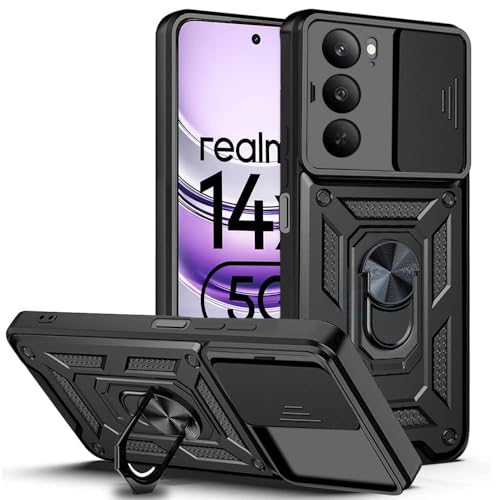 Image of AIBEX Back Cover for Realme 80X 5G / Realme P3X 5G / Realme 14X 5G | D10 Tough Armor Case | Sliding Camera Shield | 360 Protection | Kickstand Ring Holder | Military-Grade Shockproof Bumper Case