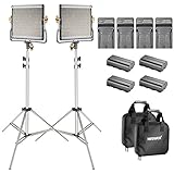 Neewer 2-Pack Bi-color Dimmable 480 LED Video Light and Stand Lighting Kit with 4-Pack Battery and Charger - 3200-5600K,CRI 96+ LED Panel with U Bracket for Camera Photo Studio, YouTube Video Shooting