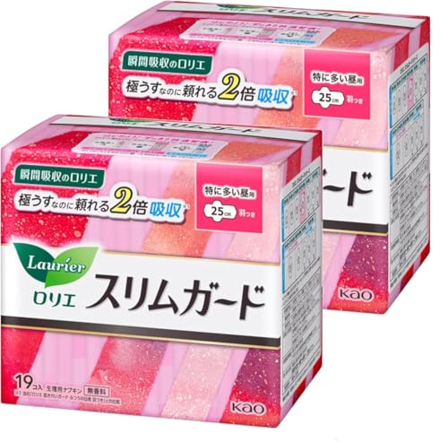 ロリエ スリムガード 生理用 ナプキン 羽つき 羽なし 2個セット まとめ買い (25cm 羽つき 特に多い昼用)