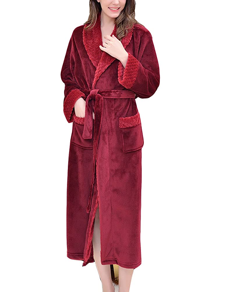 Hommes/Femmes Hiver Luxe Doux Pyjama Robe de Chambre Peignoir Longue en Peluche Polaire Chemise de Nuit Couleur Unie Vêtements de Nuit Moelleux Peignoir Loungwear