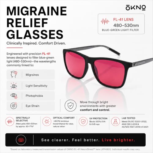 Image of Eyewearlabs OKNO FL-41 Migraine Relief Glasses | Rose Tinted Blue Light Glasses for Migraine, Photophobia, Light Sensitivity & Digital Eye Strain | Men & Women | Phantom