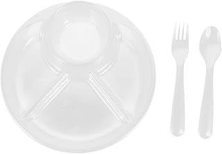 SECFOU 1 Conjunto De Prato De Compartimento Para Crianças Pratos De Jantar De Plástico Para Crianças Pratos De Plástico Para Jantar Ao Ar Livre Lanches Divididos Almoço Prato Branco