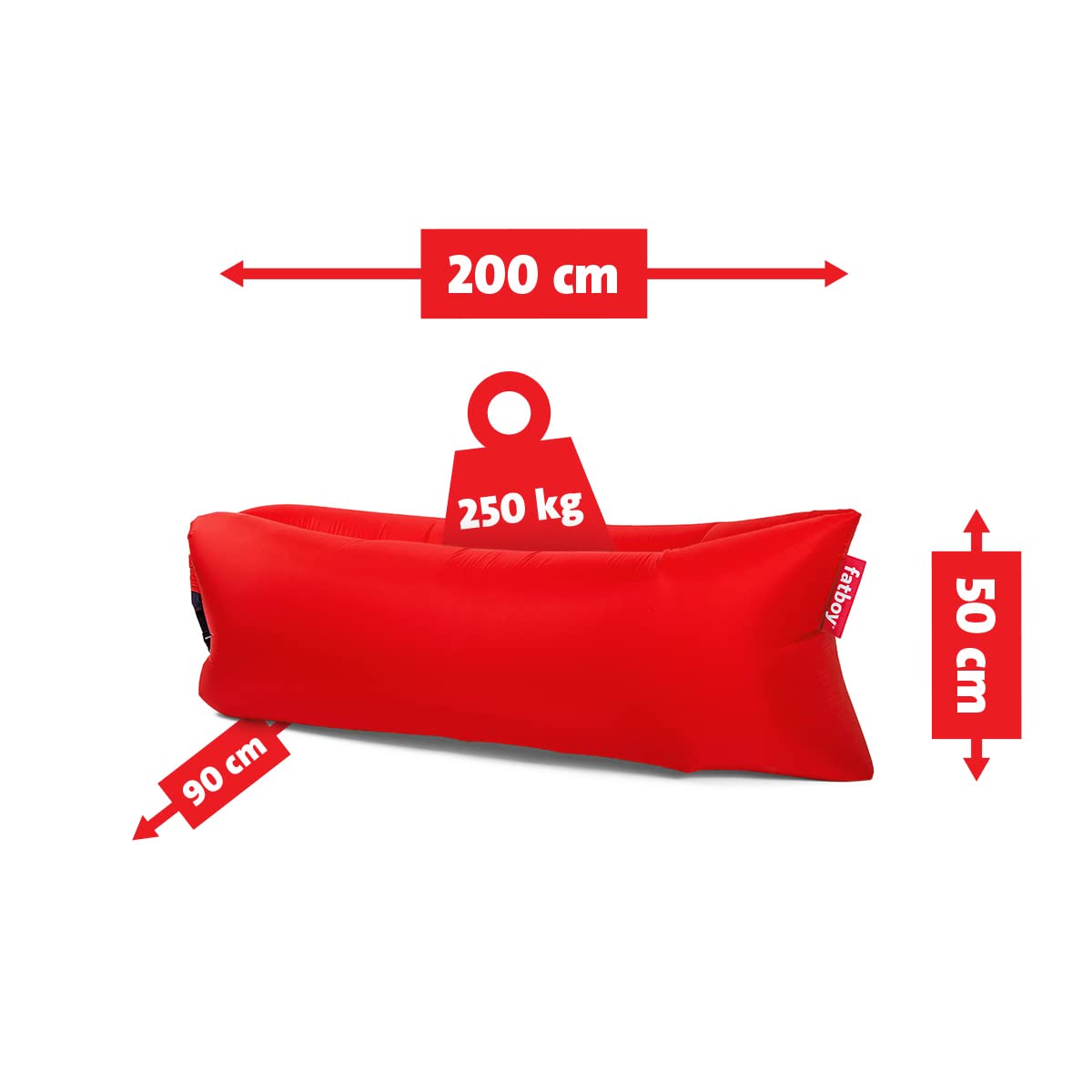 Fatboy Lamzac 3.0 - Divano gonfiabile per adulti e bambini, divano da campeggio, divano letto pigro ad aria, 200 x 90 x 50 cm, senza pompa necessaria, per uso interno ed esterno, Rosso