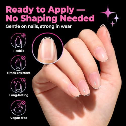 Image of UNA GELLA Extra Short Oval Nail Tips, Pre-Etched Round Clear Fake Nails 216pcs Soft Gel Acrylic Nail Tips Full Cover False Ultra Short Gel Nail Tip for Beginners Nail Salon Extensions 12 Sizes