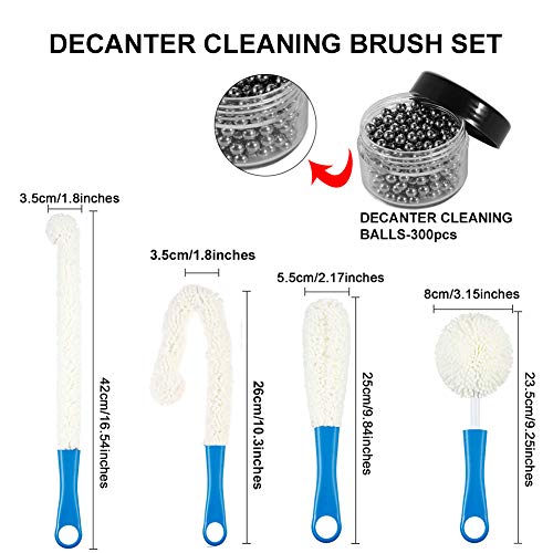 DaveandAthena 4 stuks Wijnkaraf Reinigingsborstel en 300 stuks RVS karaf Reiniging Kralen Ballen Flexibele Fles Scourer… - Afbeelding 3