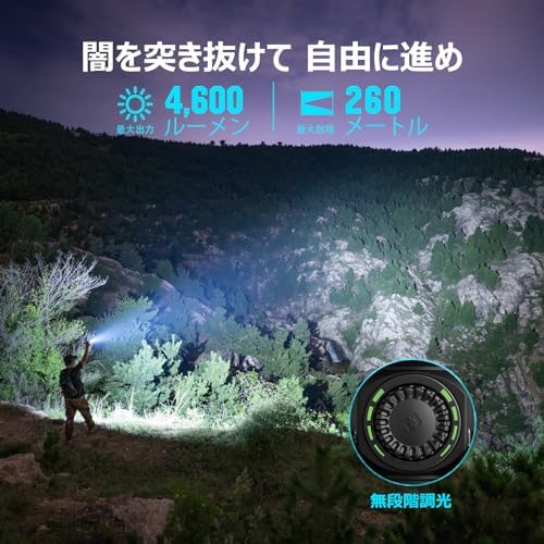 OLIGHT(オーライト) Seeker 4 Pro LEDライト 懐中電灯 超明るい 4600ルーメン 最長射程260m 充電式 Type-C充電 防災 アウトドア 工事用 高耐久 防水IPX8 耐衝撃 残量表示 キャンプ 登山 夜釣り 停電対策 非常用（Black-CW） 背景