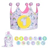 REUTILIZABLE: Nuestra corona de cumpleaños incluye 9 círculos numerados para que puedas utilizarla en los cumpleaños de tus hijos durante muchos años. También incluye 4 círculos temáticos con diseños de unicornios. Ideal para fiestas de cumpleaños, fiestas temáticas con decoración de unicornios, fiestas de graduación infantil, fiestas de disfraces, Carnaval…