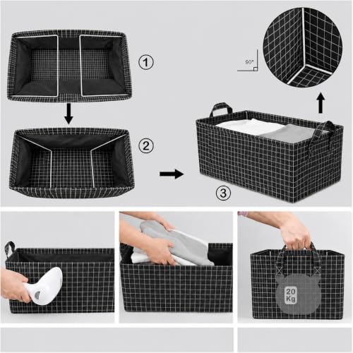 Image of HomeCloud Foldable Cloth Basket for Storage with Metal Frame and Handles, Clothes Organizer for Wardrobe, Clothing Storage Solutions (Black, Set of 6)