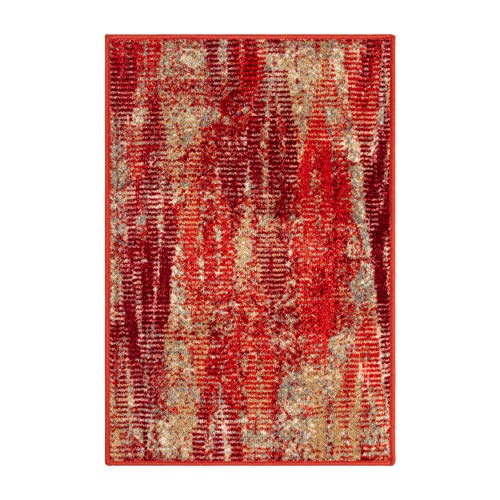 Superior Non-Slip Brayton Modern Abstract Washable Area Rug, Living Room, Bedroom, Farmhouse, Kitchen, Under Dining Table, Durable Rug For Home, Office, Ideal For On Tile, 2' X 3', Orange #TOP1