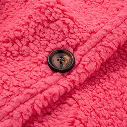 EMATOP Damen Fleecejacke Winter Teddy Mantel Warm Flauschig Jacke Dicke Gefüttert Plüschjacke Casual Langarm Wolljacke Kuschelig Einfarbig Winterjacke mit Taschen Teddyjacke Outdoor Wintermantel